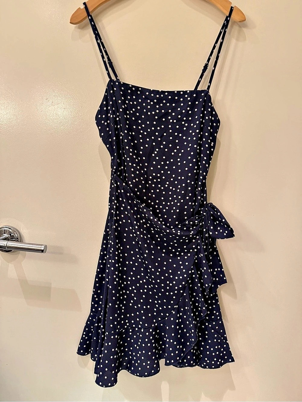 Hello Molly Highlight Edit Polka Dot Mini Dress Blue & White Size 8 (S) Like New
